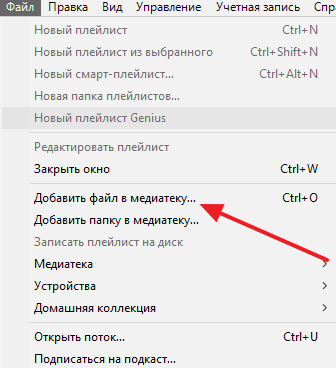 меню Файл - Добавить файл в медиатеку