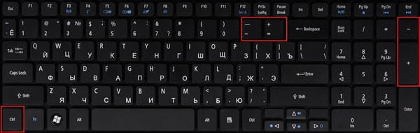клавиши Ctrl и -