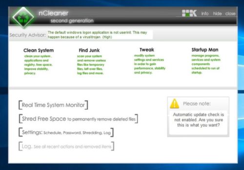 Рабочее окно nCleaner