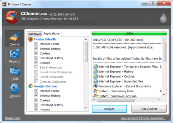 Удаляем временные файлы с помощью программы CCleaner