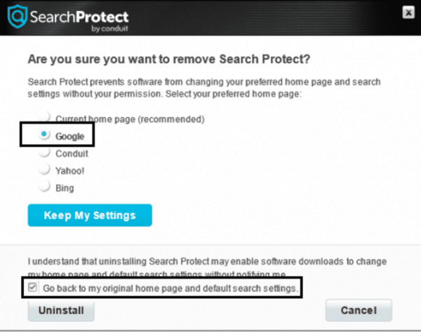 Выбираем и удаляем «Search Protect»