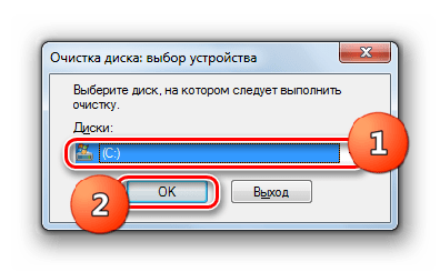 Выбор системного раздела жесткого диска в окне системной утилиты для очистки дисков в Windows 7