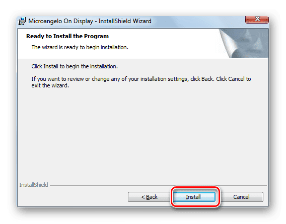 Запуск установки приложения в Мастере установки программы Microangelo On Display в Windows 7