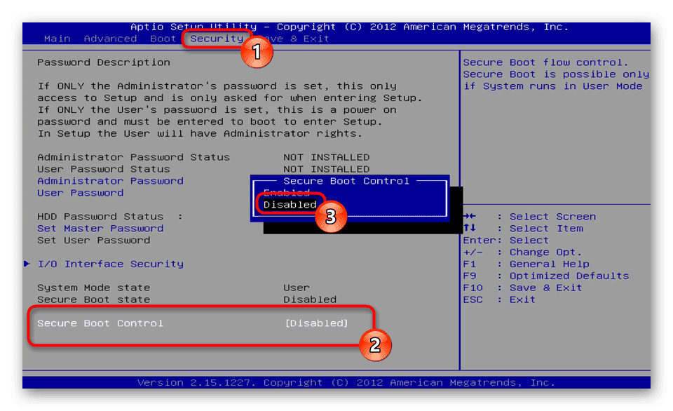 Отключение Secure Boot через BIOS материнской платы Windows 7