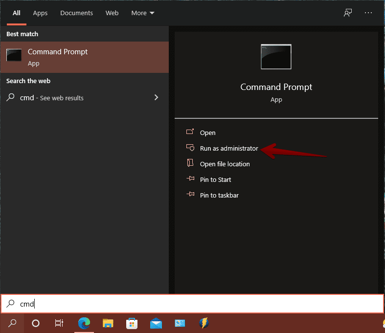 Opening a command prompt as administrator.