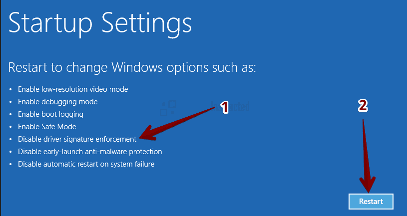 Enabling test mode from Windows 10